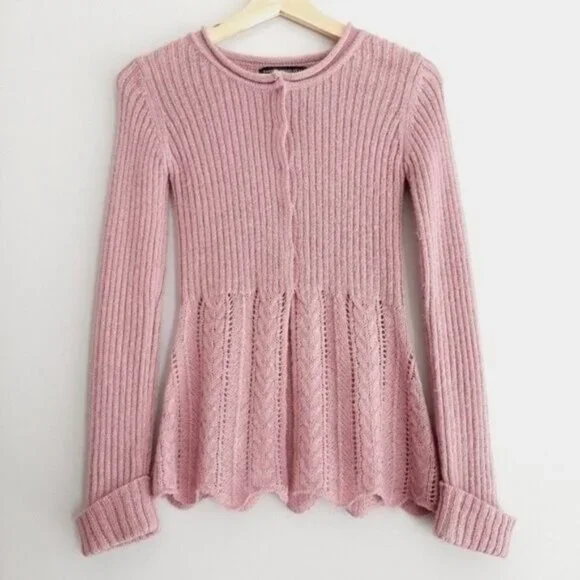 Pink Ribbed Knit Women's Cardigan - Picture 2 of 9